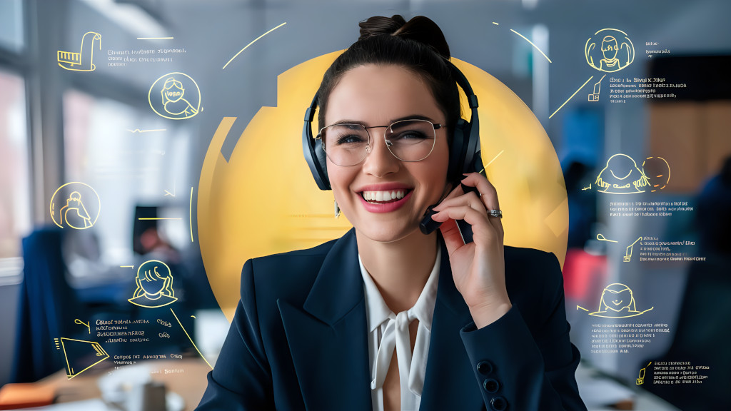 Callcenter-Agent mit Headset, der Kundenanrufe beantwortet und Support bietet